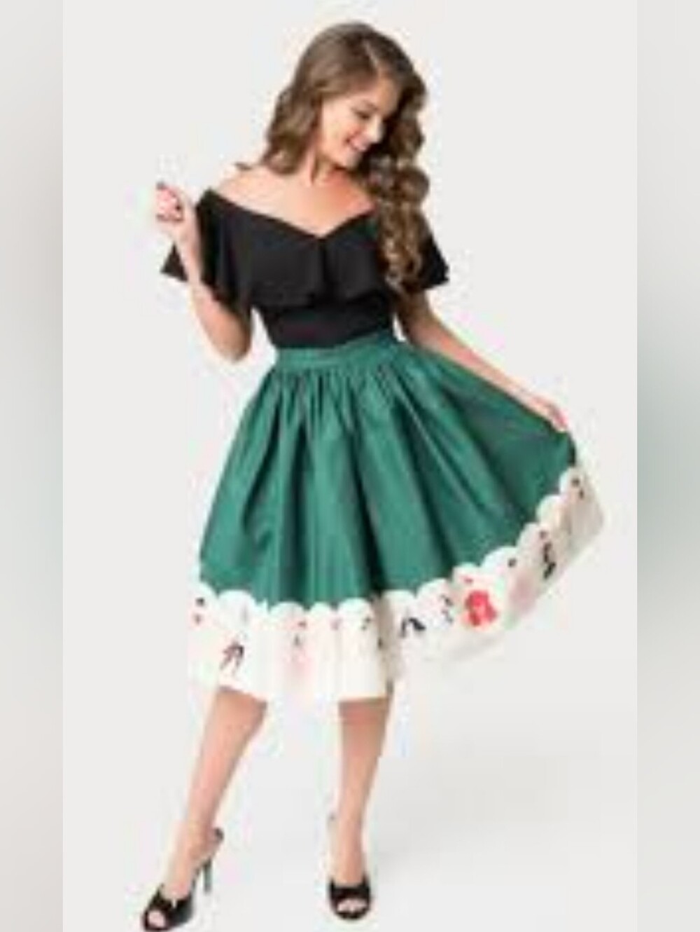 Barbie x Unique Vintage Teal with Barbie Border Print Swing Skirt - Size M